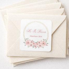 Hij Is Opgestaan Roze Gouden Bloem Stickers 