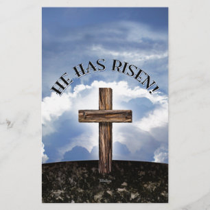 Hij Is Opgestaan Ruw Kruis Hemel Briefpapier