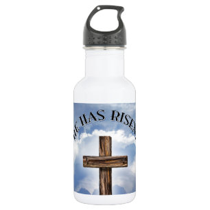 Hij Is Opgestaan Ruw Kruis Hemel Waterfles