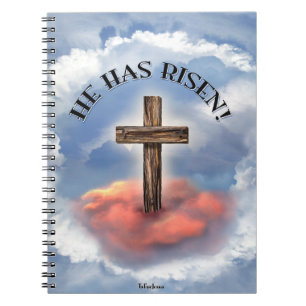 Hij Is Opgestaan Ruw Kruis Met Wolken Notitieboek