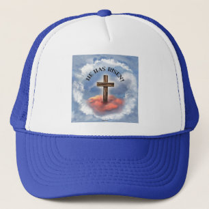 Hij Is Opgestaan Ruw Kruis Met Wolken Trucker Pet