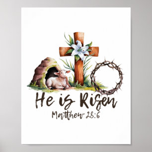 Hij Is Opgestaan Schaap Lam Kruis Jezus Christelij Poster