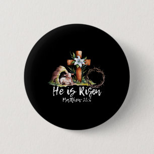 Hij Is Opgestaan Schaap Lam Kruis Jezus Christelij Ronde Button 5,7 Cm