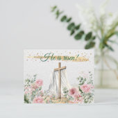 Hij is opgestaan Waterverf Rozen Eucalyptus Christ Feestdagenkaart (Staand voorkant)