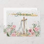 Hij is opgestaan Waterverf Rozen Eucalyptus Christ Feestdagenkaart (Voorkant / Achterkant)