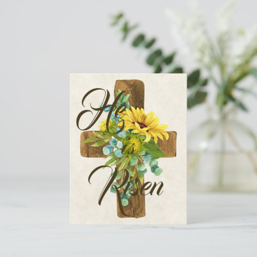 Hij is Opgestaan zonnebloem kruis (Staand voorkant)