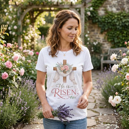 Hij Is Opgewekt Bloemen Kruis Tri-Blend Shirt