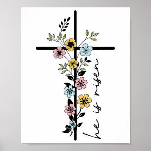 Hij Is Opgewekt Bloemkruis Vrouwen Pasen Christeli Poster
