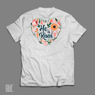 Hij is Opgewekt Boho Christelijk Hart Motief Inspi T-shirt