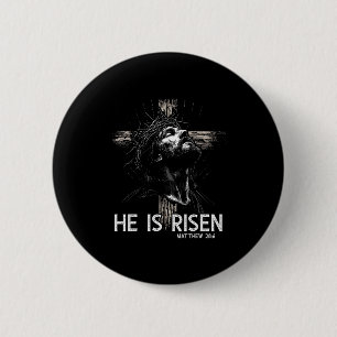 Hij Is Opgewekt Christelijk Kruis Jezus Bijbelvers Ronde Button 5,7 Cm