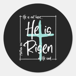 Hij Is Opgewekt Christelijk Kruis Jezus Bijbelvers Ronde Sticker
