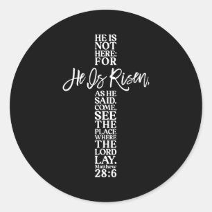 Hij Is Opgewekt Christelijk Kruis Jezus Bijbelvers Ronde Sticker