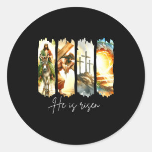 Hij Is Opgewekt Christelijk Kruis Jezus Bijbelvers Ronde Sticker