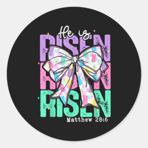 Hij Is Opgewekt Christelijke Jezus Coquette Boog B Ronde Sticker