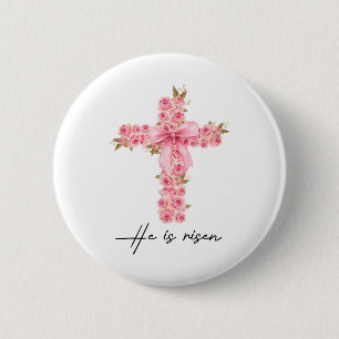 Hij Is Opgewekt Coquette Strik Bloemkruis Geloof P Ronde Button 5,7 Cm