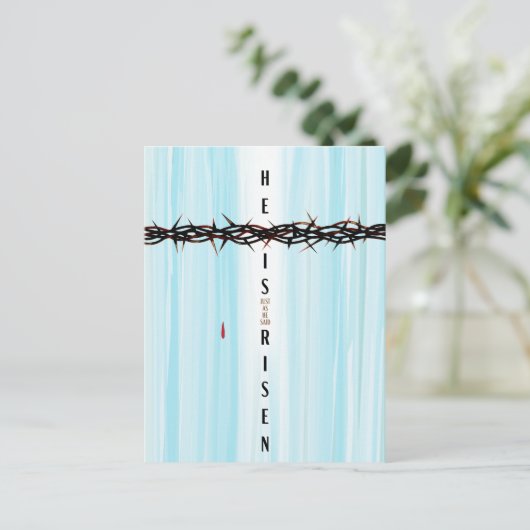 Hij Is Opgewekt Doornenkroon Kruis Opstanding  Feestdagenkaart (Staand voorkant)