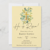 Hij is opgewekt Elegant Greenery Church Pasen Serv Kaart (Voorkant)