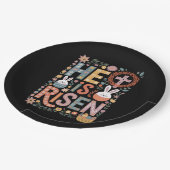 Hij is Opgewekt Jezus Bloemig Cute Paashaas Konijn Papieren Bordje (Gekanteld)