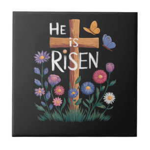 Hij Is Opgewekt Jezus Bloemrijke Christelijke Pase Tegeltje