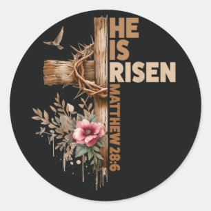 Hij is Opgewekt Jezus Christelijk Religieus Pasen Ronde Sticker