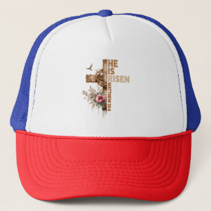 Hij is Opgewekt Jezus Christelijk Religieus Pasen Trucker Pet