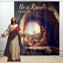 Hij is Opgewekt! Jezus Opgestane Lege Graf Wandkleed