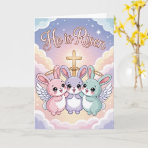 Hij Is Opgewekt Kawaii Pasen Kaart Schattig Relig