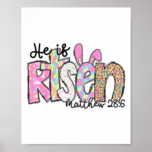 Hij Is Opgewekt Konijn Christelijk Kruis Gelukkige Poster