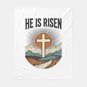 Hij Is Opgewekt Kruis Zonsopgang Christelijk Pasen Fleece Deken
