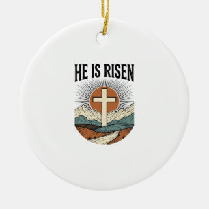 Hij Is Opgewekt Kruis Zonsopgang Christelijk Pasen Keramisch Ornament