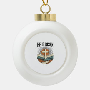 Hij Is Opgewekt Kruis Zonsopgang Christelijk Pasen Keramische Bal Ornament