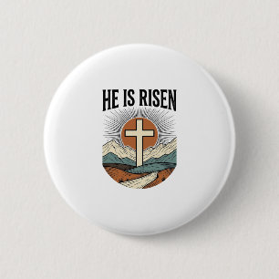 Hij Is Opgewekt Kruis Zonsopgang Christelijk Pasen Ronde Button 5,7 Cm