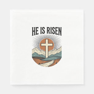 Hij Is Opgewekt Kruis Zonsopgang Christelijk Pasen Servet