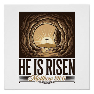 Hij Is Opgewekt Pasen Graf Kruis Vintage Christeli Perfect Poster