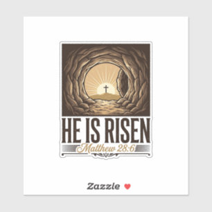 Hij Is Opgewekt Pasen Graf Kruis Vintage Christeli Sticker