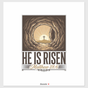 Hij Is Opgewekt Pasen Graf Kruis Vintage Christeli Sticker