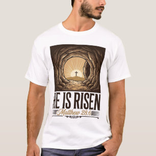 Hij Is Opgewekt Pasen Graf Kruis Vintage Christeli T-shirt