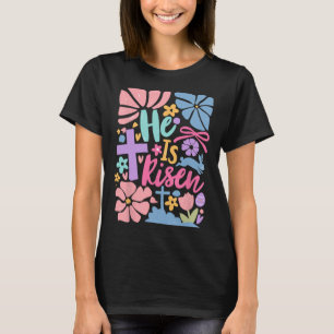 Hij Is Opgewekt Pasen Kruis Coquette Jezus Christe T-shirt