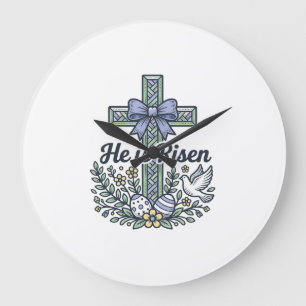 Hij Is Opgewekt Pasen Kruis Vintage Vector Grote Klok