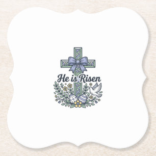 Hij Is Opgewekt Pasen Kruis Vintage Vector Kartonnen Onderzetters