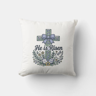 Hij Is Opgewekt Pasen Kruis Vintage Vector Kussen