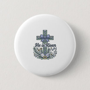 Hij Is Opgewekt Pasen Kruis Vintage Vector Ronde Button 5,7 Cm