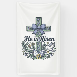 Hij Is Opgewekt Pasen Kruis Vintage Vector Spandoek