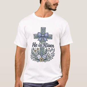 Hij Is Opgewekt Pasen Kruis Vintage Vector T-shirt