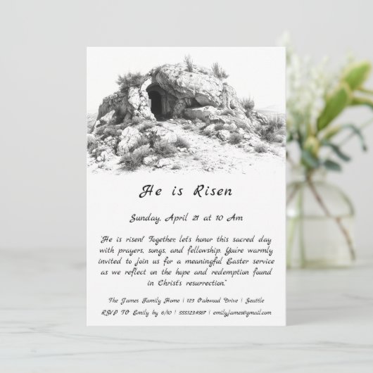 "Hij Is Opgewekt" Pasen Uitnodiging (Staand voorkant)
