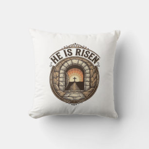 Hij Is Opgewekt Vintage Pasen Kruis Shirt Kussen