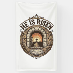 Hij Is Opgewekt Vintage Pasen Kruis Shirt Spandoek