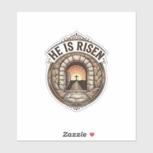 Hij Is Opgewekt Vintage Pasen Kruis Shirt Sticker