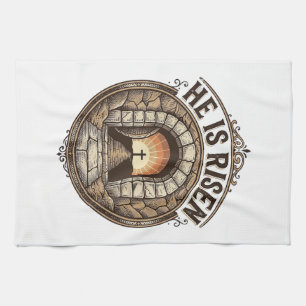 Hij Is Opgewekt Vintage Pasen Kruis Shirt Theedoek