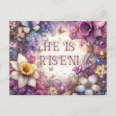 Hij is Paarse bloemenvlinder met Pasen Feestdagenkaart (Voorkant)